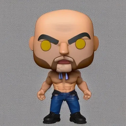 Image similar to TechnoViking male with no shirt, large muscles, bald head, dirty-blonde extended goatee, necklace chibi as a Funko Pop