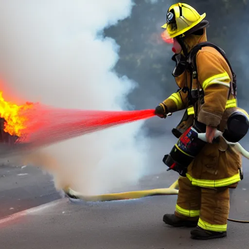 Image similar to a firefighter extinguishing a fire with a flamethrower