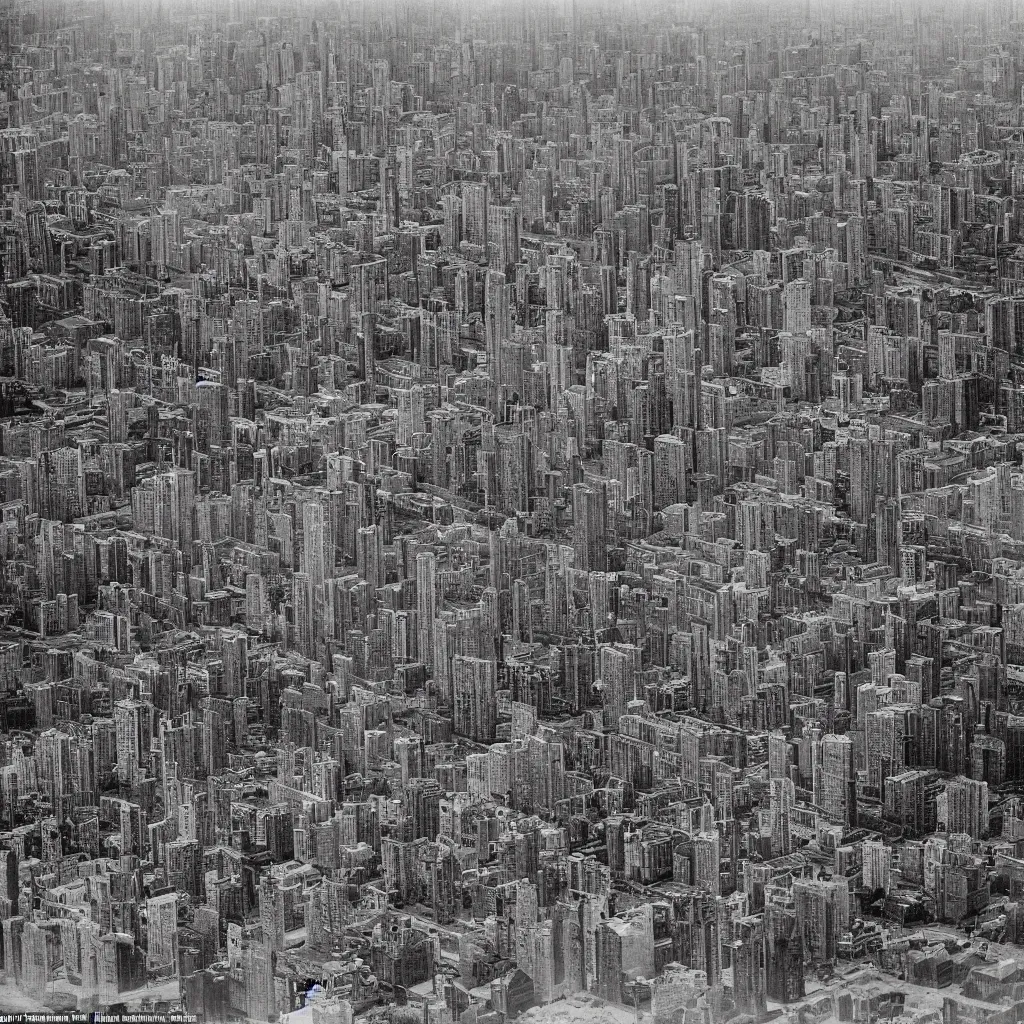 Image similar to two giant towers, made up of makeshift squatter shacks, misty, dystopia, mamiya rb 6 7, fully frontal view, very detailed, birds eye view, photographed by ansel adams