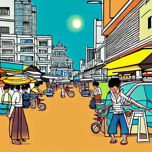 Image similar to a bangkok street background illustrated by albito mielgo - w 1 0 2 4