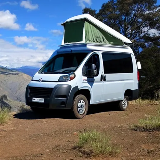Image similar to a promaster campervan with rooftop tent adventure, national park art, beautiful scenery, fun