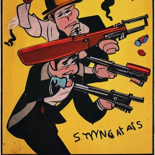 Image similar to monkey wielding two ak - 4 7 s, style of 1 9 2 0 s disney cartoon