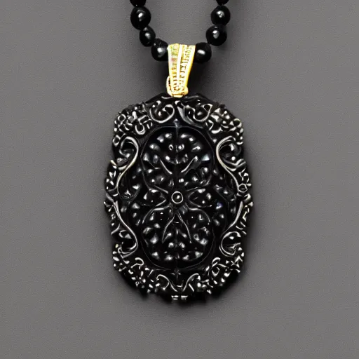 Prompt: an intricate ebony pendant on a black background