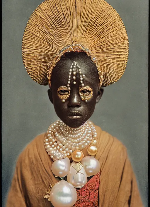 Prompt: hyperrealism, detailed textures, award winning autochrome african colonial 1 9 0 5 photo, symetrical japanese geisha, autochrome pearl portrait, pearl silverplate, intricate, detailed facial pearl scary animal mask, pearl, golden jewelery, silverplate, ultra realistic, cinematic, intricate, cinematic light by steve mccurry, unreal engine 8 k