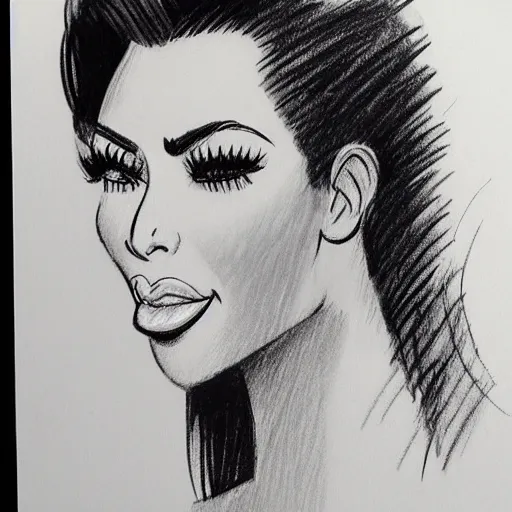 Image similar to milt kahl pencil sketch of kim kardashian