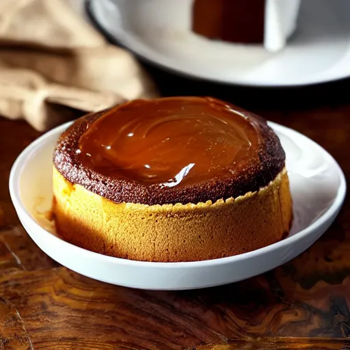 Prompt: a caramel toffee soufflé, cooked by a professional chef named santonio