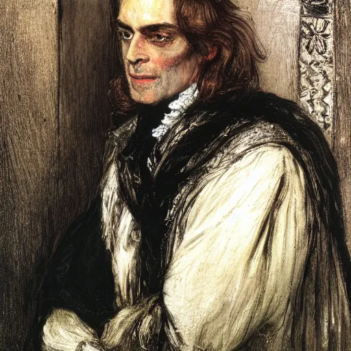 Image similar to rumpelstiltskin as an 1 8 th century nobleman, painted by john everett millais