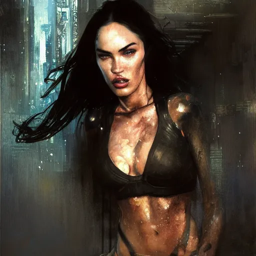 Image similar to megan fox, hyperrealistic portrait, bladerunner street, art of elysium by jeremy mann and alphonse mucha, fantasy art, photo realistic, dynamic lighting, artstation, poster, volumetric lighting, very detailed face, 4 k, award winning