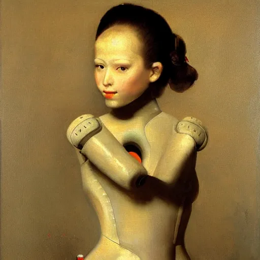 Image similar to female alive robot girl painting by diego velasquez, 8 k, highly detailed