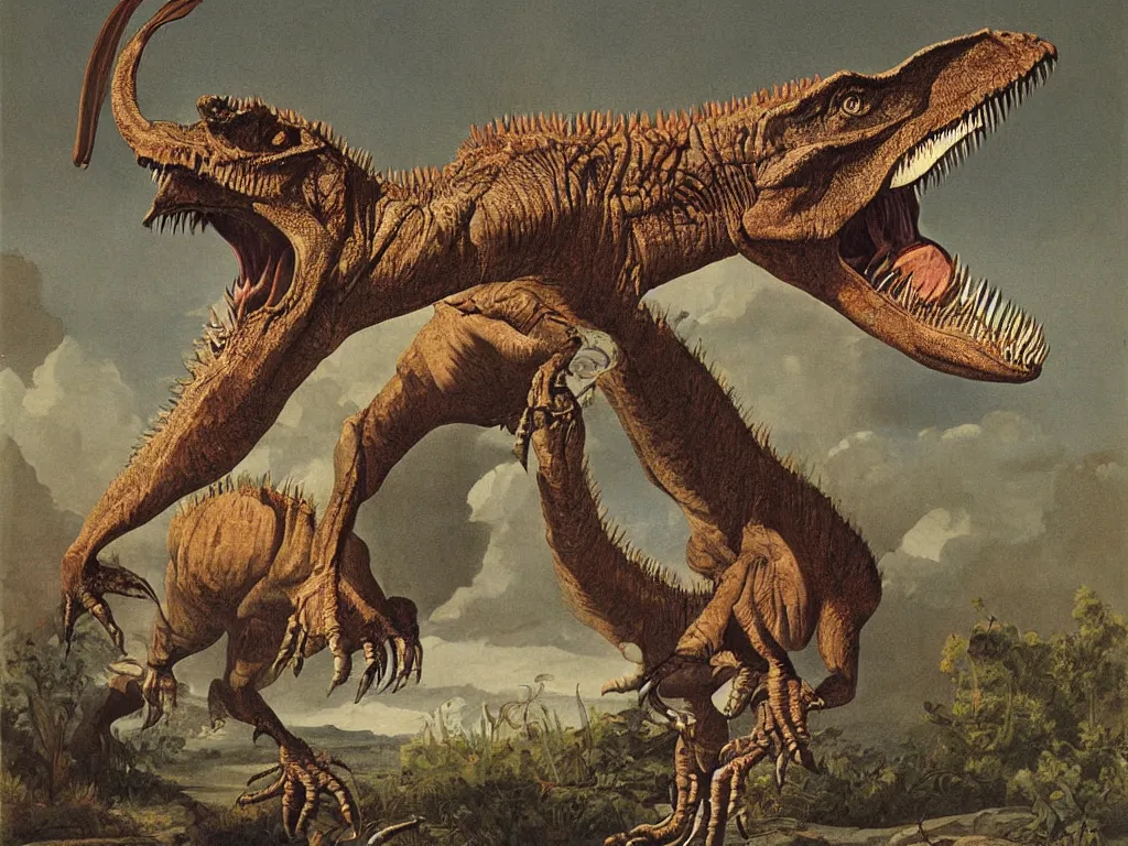 Image similar to tyrannosaurus rex biological painting by john audubon