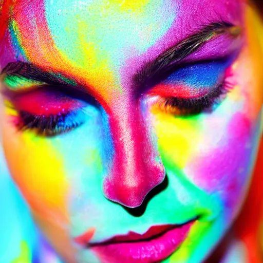 Beautiful Woman's Face with Rainbow Facepaint · Creative Fabrica