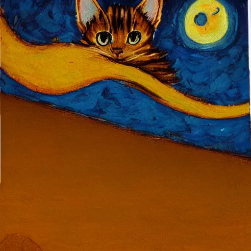 Image similar to kittens van goh style staring at moon in van goh a starry night