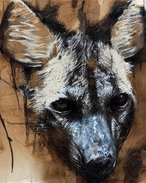 Image similar to striped hyena closeup art by guy denning,