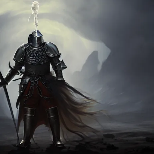 Prompt: a medieval fantasy knight with hot steam billowing from the cracks in his steel, matte oil painting, concept art, dnd, clear, crisp, sharp, award - winning, extremely detailed, 4 k, 8 k