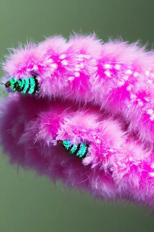 Image similar to high quality close-up photo pearlescent fluffy caterpillar! gorgeous highly detailed hannah yata elson peter cinematic pink lighting high quality low angle hd 8k sharp shallow depth of field