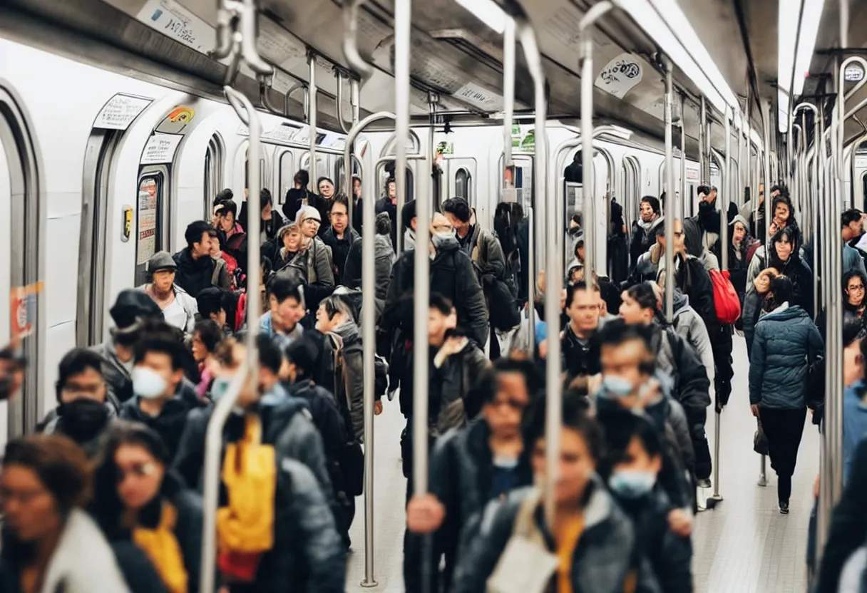 Image similar to a photo of people going to work on the subway,