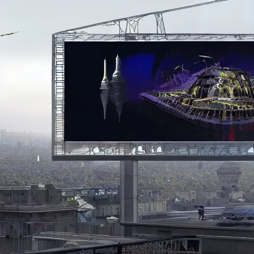 Image similar to sci-fi wall structure on the coronation of napoleon painting and photogrammetry point cloud digital billboard in the middle, unreal engine 5, keyshot, octane, artstation trending, ultra high detail, ultra realistic, cinematic, 8k, 16k, in style of zaha hadid, in style of nanospace Michael Menzelincev, in style of Dima Goryainov artstation, in style of Blade Runner 2049 lighting, in style of Ghost in the Shell lighting, in style of cyberpunk 2077 website, in plastic, dark, tilt shift,