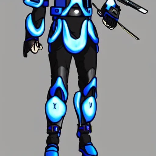 Image similar to a futuristic soldier captain with a metal visor and a blue shoulderpad in anime style