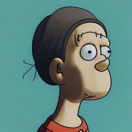 Image similar to full view of homer simpson from serial experiments lain, textured, hair, style of yoshii chie and hikari shimoda and martine johanna, highly detailed, realistic, real life