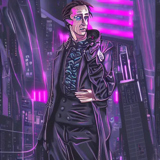 Image similar to Chopin as a cyberpunk character