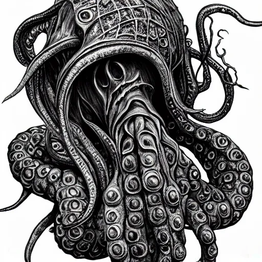 Image similar to black ink on paper, illithid cthulhu, trending on artstation, beautiful, intricate, detailed