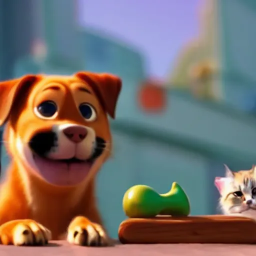 Prompt: a dog and a cat doing crimes, pixar, 8k