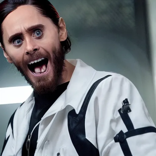 Prompt: 4k still of Jared Leto as Eddie brock in Venom (2018), symbiote