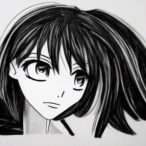 anime girl headshot profile picture, black and white, Stable Diffusion