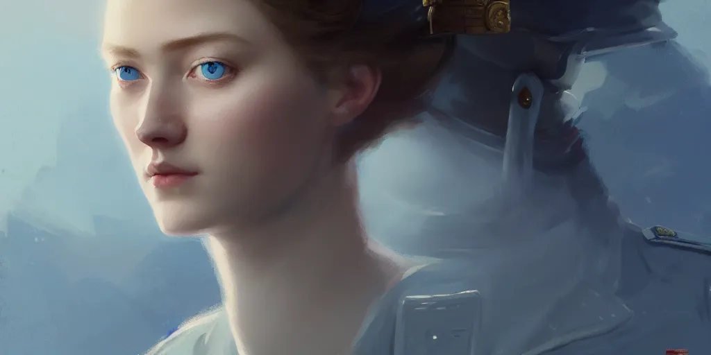 Image similar to a beautiful nordic woman, blue eyes, wearing a world war 1 uniform, extremely detailed digital painting, in the style of fenghua zhong and ruan jia and jeremy lipking and peter mohrbacher, mystical colors, rim light, beautiful lighting, 8 k, stunning scene, raytracing, octane, trending on artstation