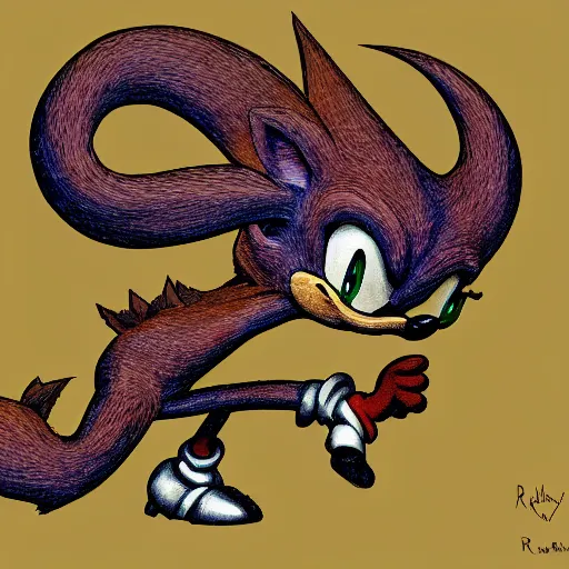 Image similar to full figure shot of Sonic the Hedghehog, by Robert Crumb, intricate, elegant, highly detailed, centered, digital painting, artstation, concept art