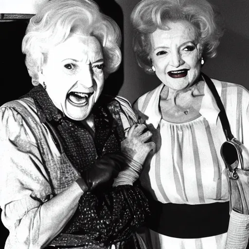 Prompt: Betty White hanging out with Leatherface from the movie Texas Chainsaw Massacre