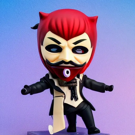 Image similar to epic action photograph of cute guy fawkes mask nendoroid, portrait, hyperdetailed, artstation, cgsociety, 8 k