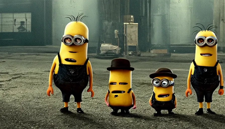 Image similar to the movie se7en!!!!!!!!! starring minions, movie still, directed by David fincher