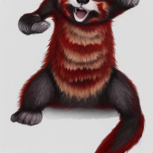 Image similar to commissioned full body portrait of an anthro! red panda waking up in bed! and yawning, trending on furaffinity,