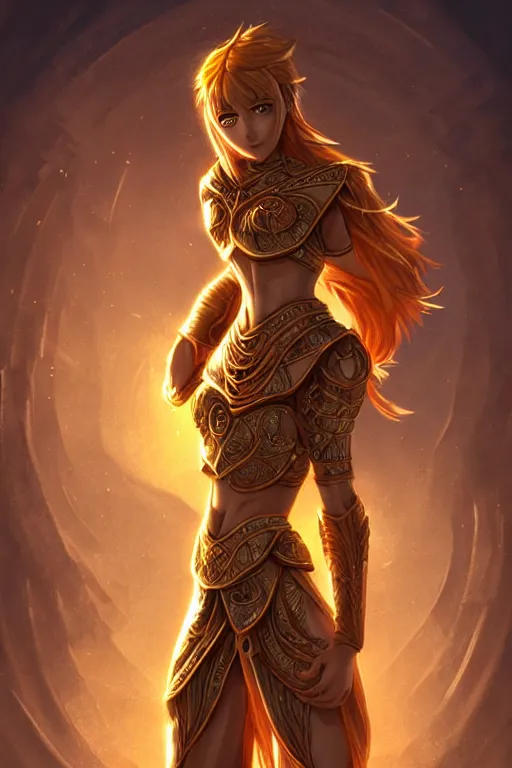 Image similar to portrait knights of zodiac girl, golden and copper shining armor, karate pose, in ruined agora of athens sunrise, ssci - fi and fantasy, intricate and very very beautiful and elegant, highly detailed, digital painting, artstation, concept art, smooth and sharp focus, illustration, art by z - - ed