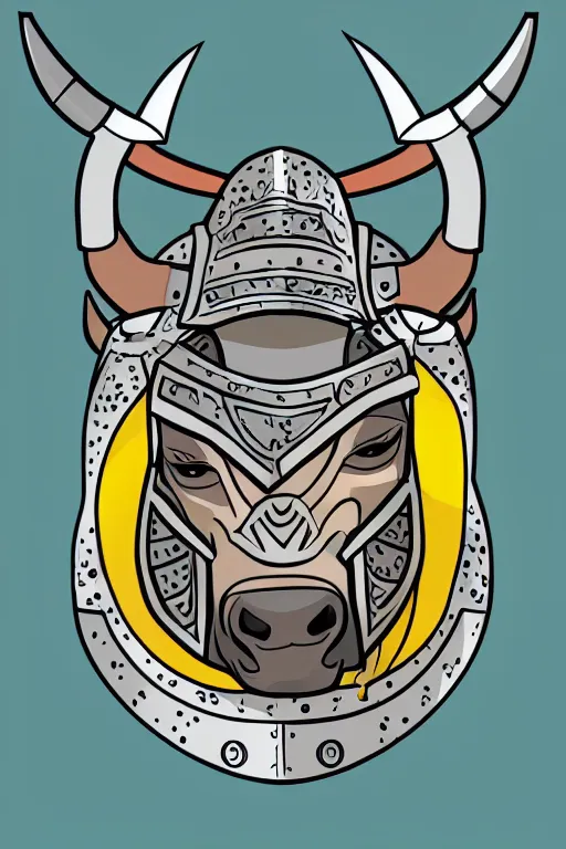 Image similar to Portrait of a bull in a medieval armor, knight, medieval, sticker, colorful, illustration, highly detailed, simple, smooth and clean vector curves, no jagged lines, vector art, smooth