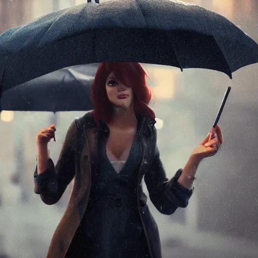 Image similar to women with umbrella beautiful dynamic lighting, cinematic, wide angle establishing shot, extremely high detail, photo realistic, cinematic lighting, post processed, concept art, artstation, matte painting, style by Hewton, Randolph Stanley , unreal engine 8k