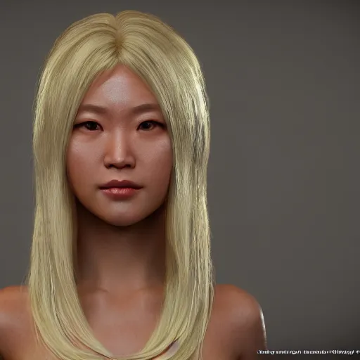 Image similar to portrait of a blonde Asian goddess, 3d unreal engine octane render realism 4K