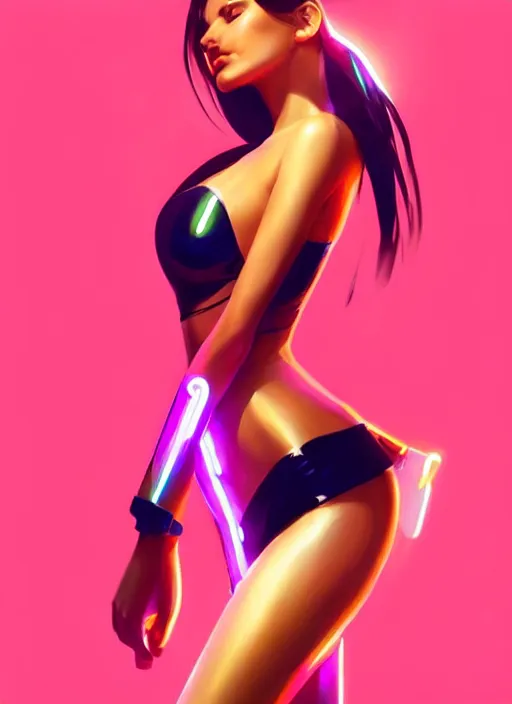 Image similar to glossy tube top, elegant, cyber neon lights, highly detailed, digital photography, trending in artstation, trending in pinterest, glamor pose, concept, smooth, sharp focus, art by artgerm and greg rutkowski