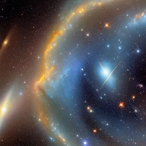 Image similar to galaxies colliding in a void, photorealistic, Hubble telescopre