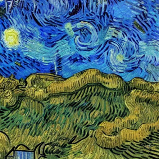 Prompt: a huge garbage hill, art by van gogh,