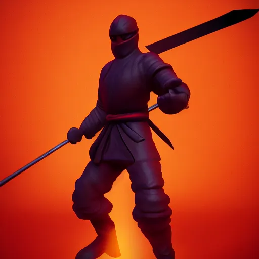 Image similar to a ninja with a sword in a fire background, 3 d render octane, trending on artstation