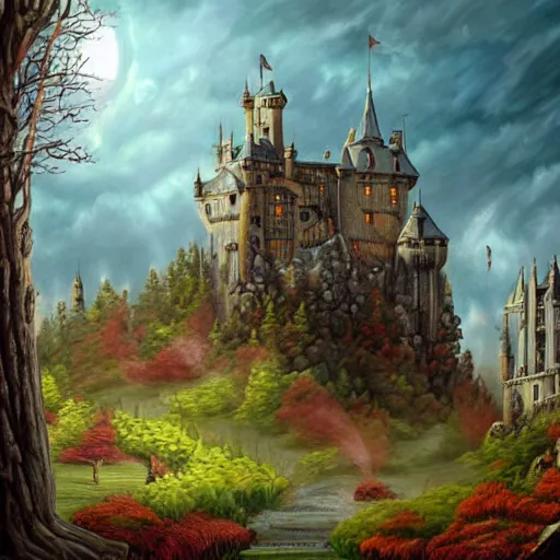 Prompt: elaborate fantasy painting of a haunted castle