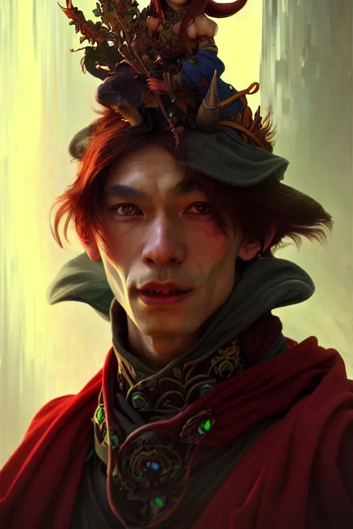 Prompt: beautiful goblin sorcerer, highly detailed, digital painting, artstation, sharp focus, illustration, art by tan zi and ayanamikodon and alphonse mucha and wlop