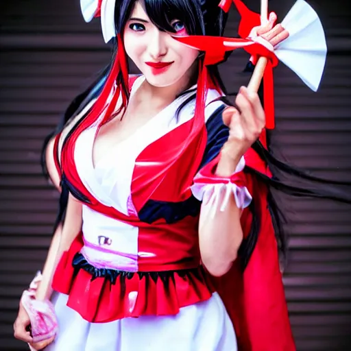 Image similar to hakurei reimu from touhou project cosplay, photography, 9 0 s