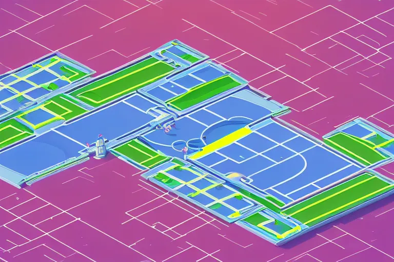 Image similar to isometric view of a futuristic high - tech sky arena inspired by modern skate parks and modern chinese playgrounds in the style of mario 3 d world, day