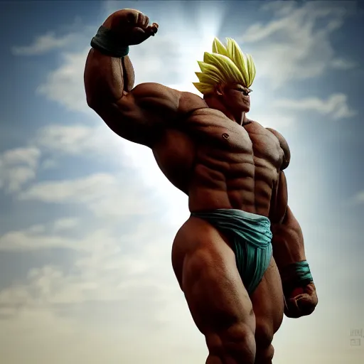 Prompt: photo of upper body delicate sculpture of a hulking herculean muscular brock lesnar as an humanoid deity, super saiyan, clothed in silk, heavily armoured, fantasy barbarian sunrays, cinematic lighting, photorealistic, octane render, 8 k, depth of field, 3 d sculpted by michelangelo and titian