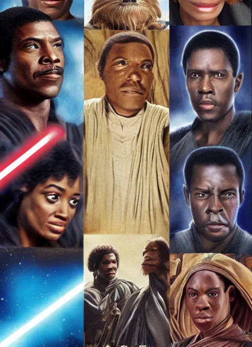 Image similar to star wars African american actors adaptation, movie poster