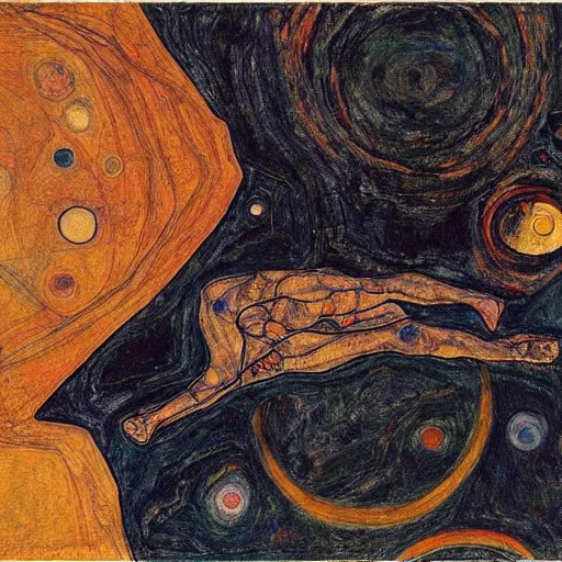 Prompt: Liminal space in outer space by Egon Schiele