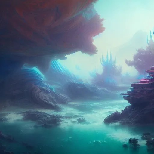 Image similar to a band logo dreamscape, an underwater city, extremely detailed digital painting, in the style of fenghua zhong and ruan jia and jeremy lipking and peter mohrbacher, mystical colors, rim light, beautiful lighting, 8 k, stunning scene, raytracing, octane, trending on artstation